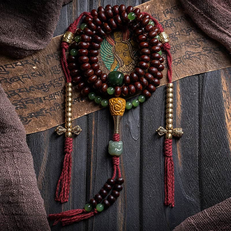 KarmaRipple's Authentic Tibet 108 Mala Beadwork Purple Bodhi Seed Hetian Cyan Jade Bronze Dorje Peace Bracelet p1