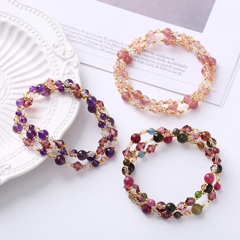 KarmaRipple's Authentic Tourmaline Strawberry Quartz Amethyst Peace Wisdom Double Wrap Bracelet p4