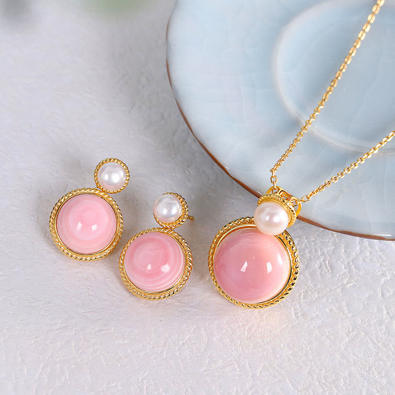 KarmaRipple's 925 Sterling Silver Queen Conch Shell Pearl Fortune Blessing Earrings Pendant Necklace Jewelry Set p4