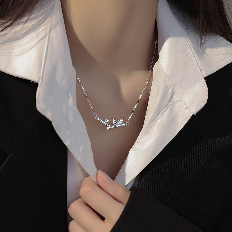 KarmaRipple's Bamboo Leaf Design Bronze Zircon Wealth Pendant Necklace p9