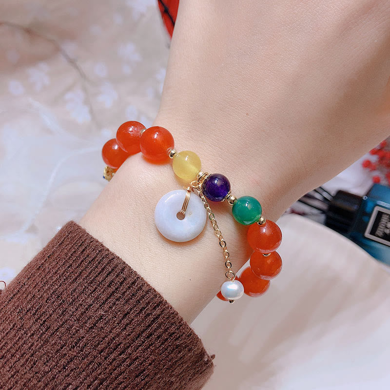 KarmaRipple's Jade Red Agate Peace Buckle Talisman Confidence Bracelet p22