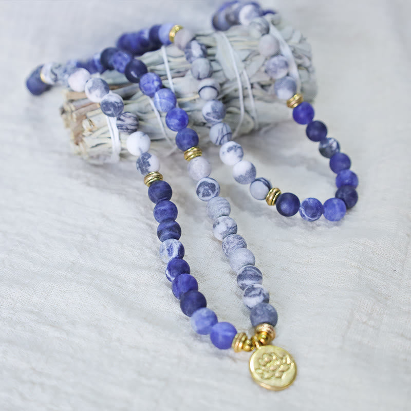 KarmaRipple's 108 Authentic Picasso Jasper & Blue Stone Mala Bead Lotus Necklace Bracelet p3