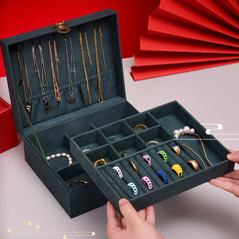 KarmaRipple's Simple Design Jewelry Box Organizer Two-Layer Jewelry Storage Box Flannel Box With Lock p6