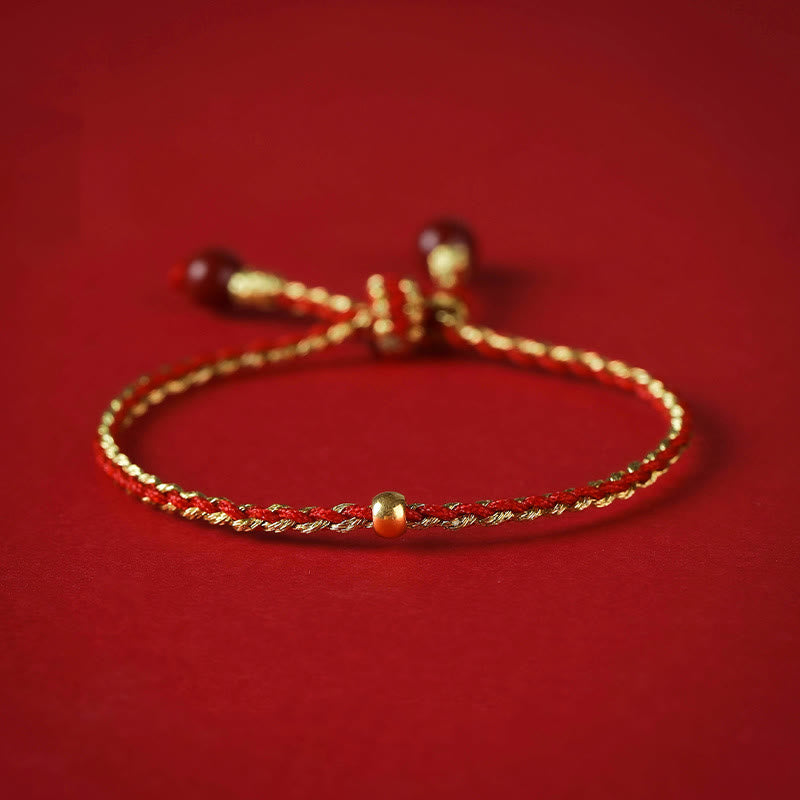 KarmaRipple's Handmade 925 Sterling Silver Lotus Cinnabar Gold Bead Blessing Braid Bracelet p25