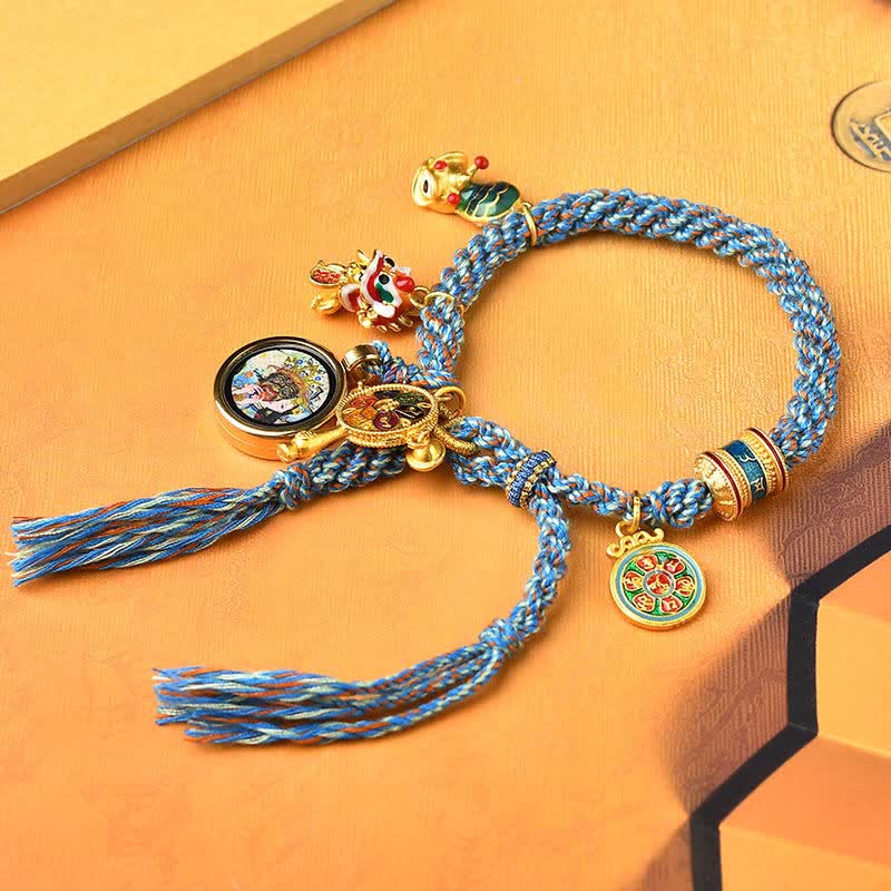 KarmaRipple's Tibetan Zakiram Goddess of Wealth Thangka Fortune Prayer Wheel Braid String Bracelet p4