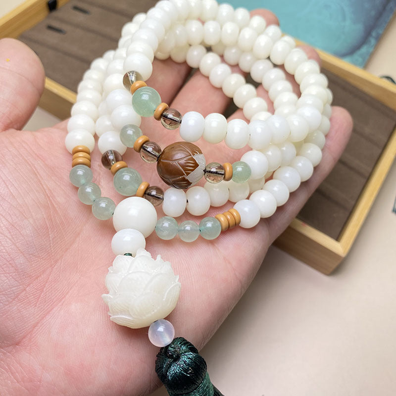 KarmaRipple's Ivory Bodhi Seed Mala 108 Beadwork Protection Bracelet p6