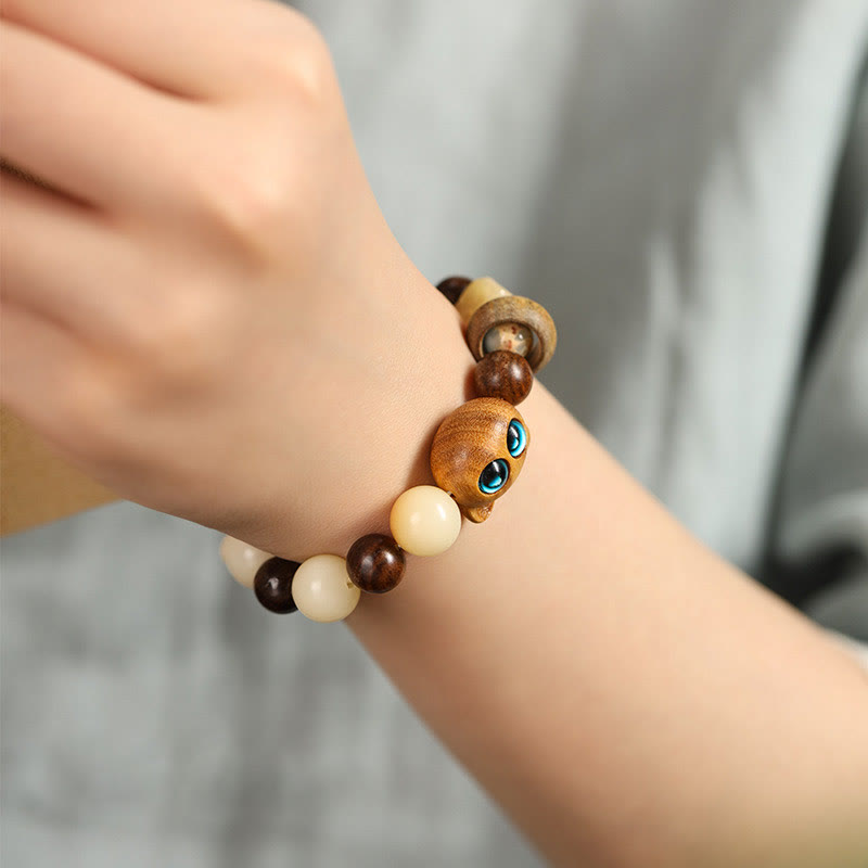 KarmaRipple's Authentic Bodhi Seed Sandalwood Fortunate Cute Cat Head Paw Claw Peace Bracelet p10
