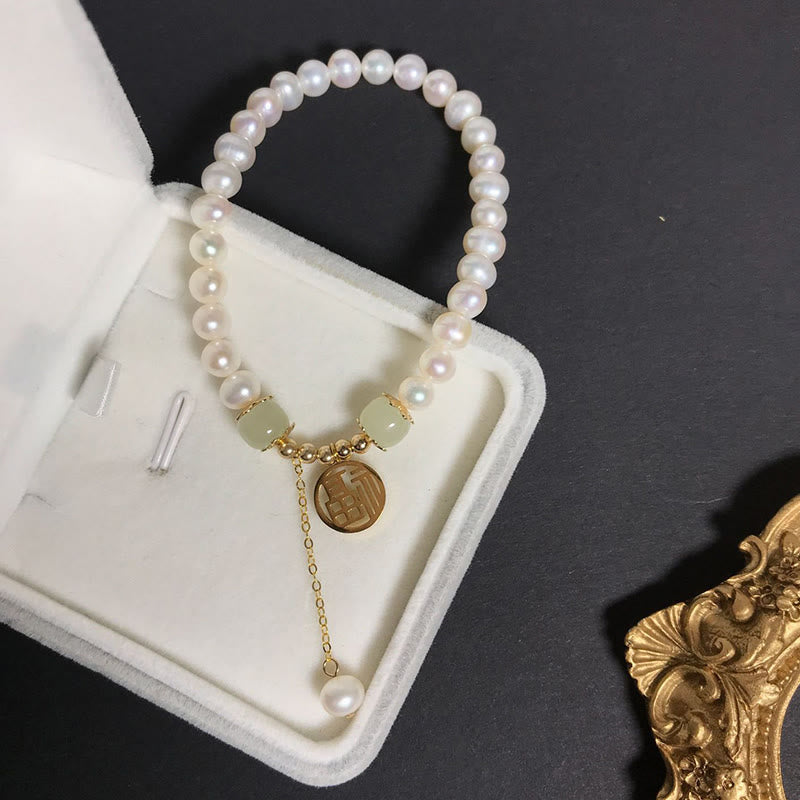 KarmaRipple's Authentic Pearl Hetian Jade Happiness Wisdom Bead Bracelet p7