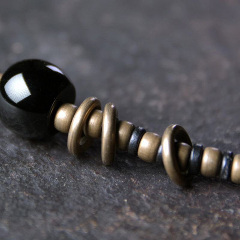 KarmaRipple's Ebony Wood Dzi Bead Bronze Peace Pair Bracelet Pendant Necklace p11