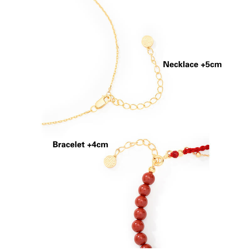 KarmaRipple's 925 Sterling Silver Plated 18K Gold Hetian Jade Ruyi Cat Cinnabar Fortune Bracelet Pendant Necklace Set p6