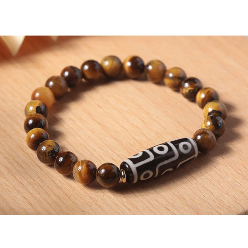 KarmaRipple's Tibetan Tiger Eye Tourmaline Nine-Eye Dzi Bead Protection Bracelet p5