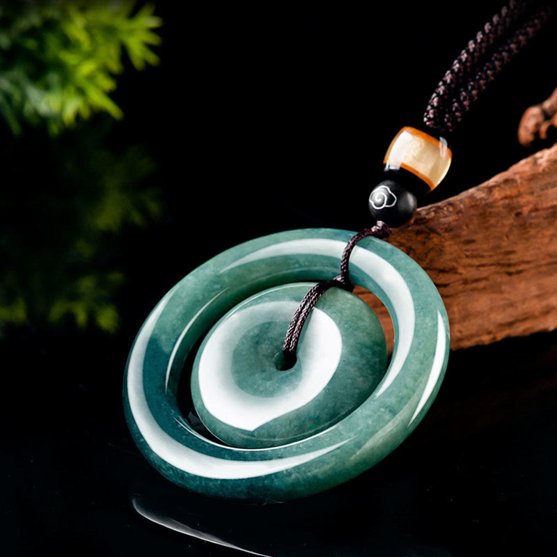 KarmaRipple's Authentic Round Jade Peace Buckle Fortune Prosperity Pendant Necklace p4