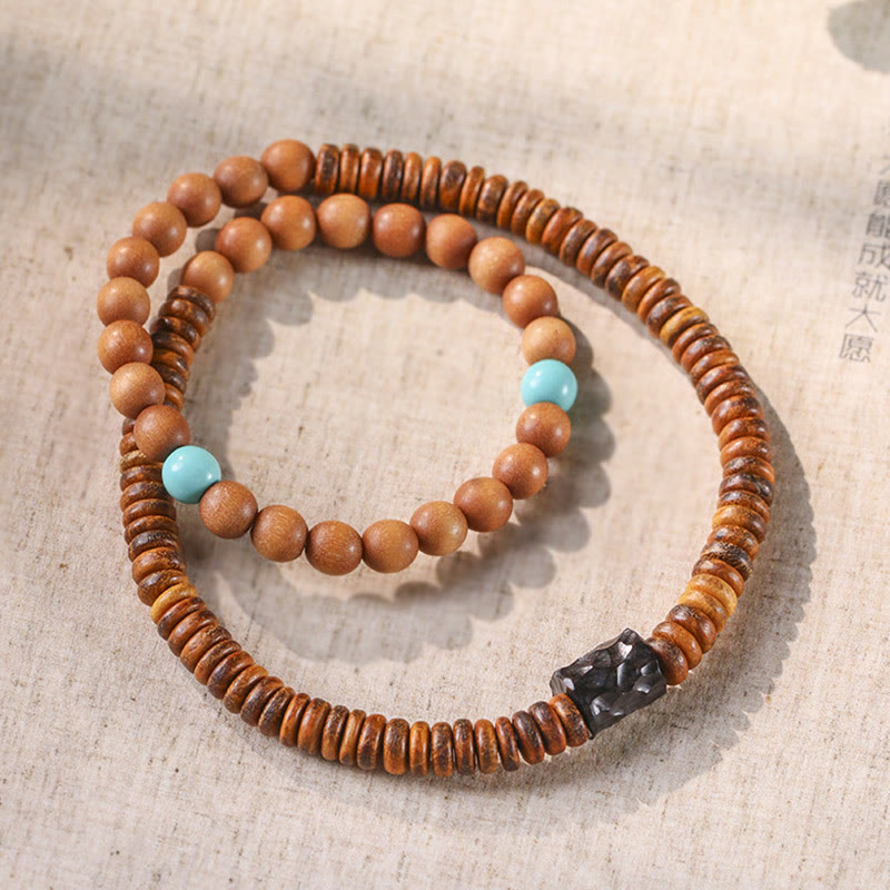 KarmaRipple's Sandalwood Small Leaf Red Sandalwood Thuja Sutchuenensis Boxwood Turquoise Protection Double Wrap Bracelet p6