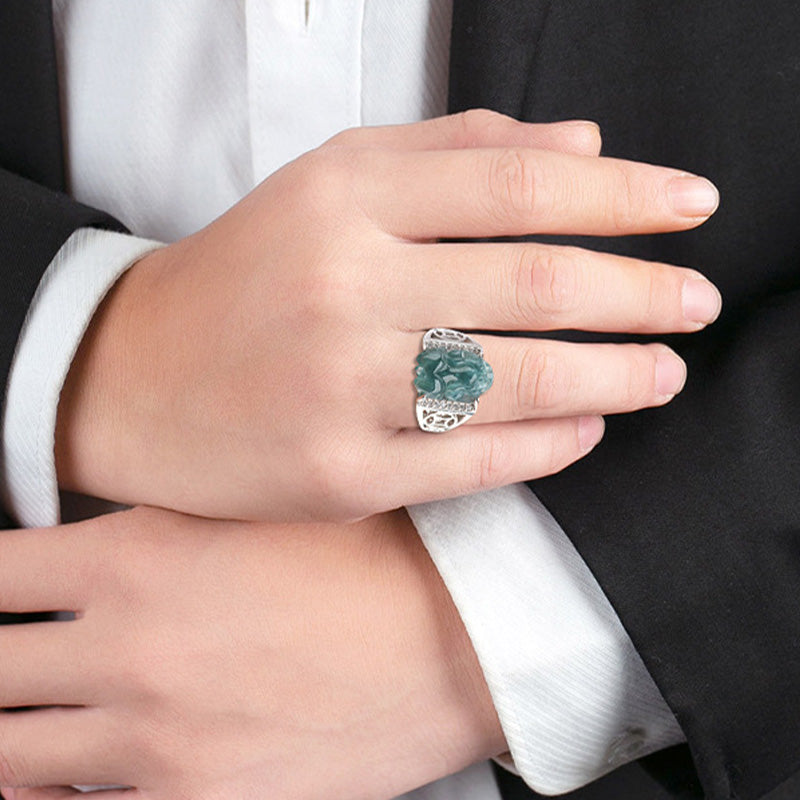 KarmaRipple's 925 Sterling Silver Fengshui Wealth Prosperity Jade PiXiu Fortune Ring p7
