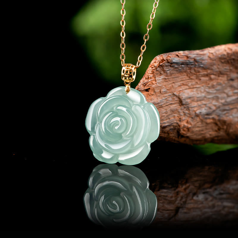 KarmaRipple's 18K Gold 925 Sterling Silver Authentic Jade Rose Fortune Pendant Necklace p5