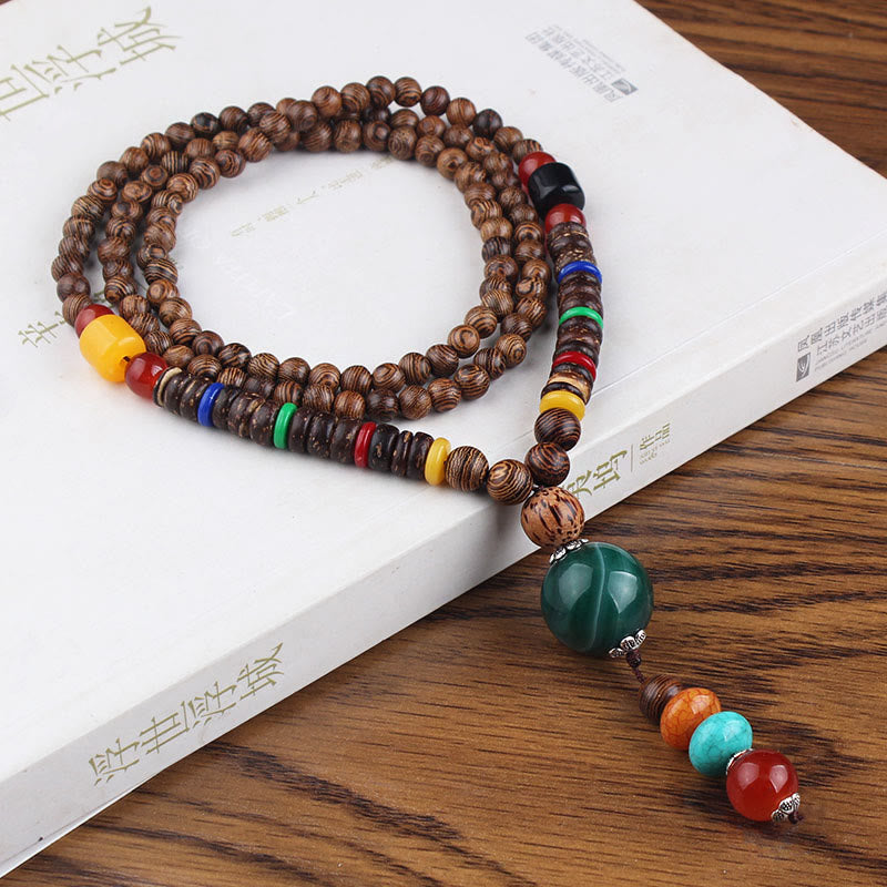 KarmaRipple's Tibetan Wenge Wood Bodhi Seed Agate Balance Peace Pendant Necklace p7