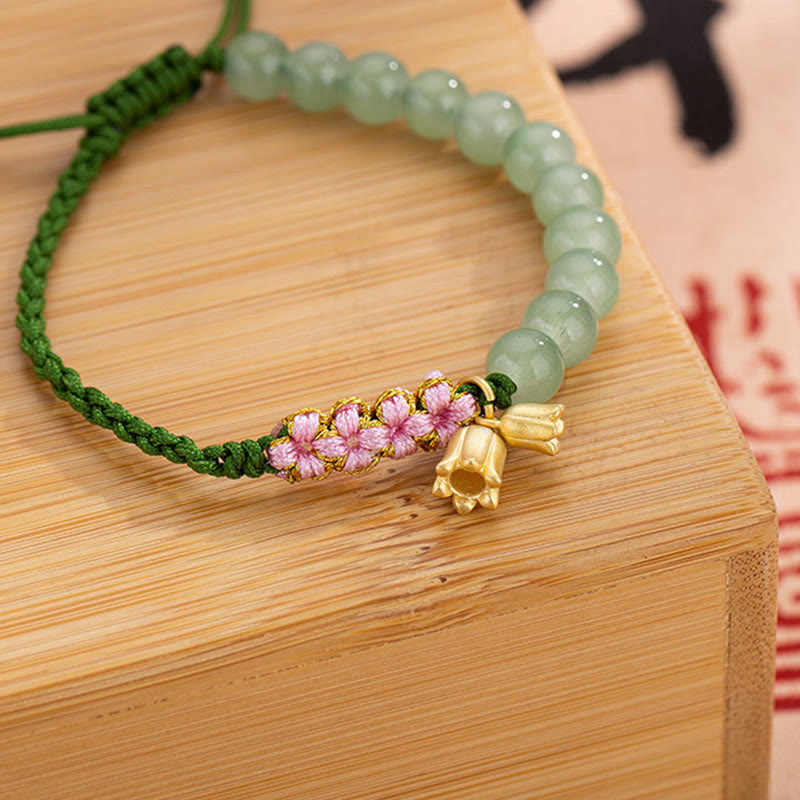 KarmaRipple's Handmade Jade Bead Lily of the Valley Talisman Fortune Woven Bracelet p3