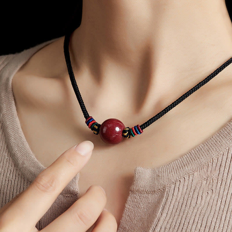 KarmaRipple's Cinnabar Bead Blessing String Pendant Necklace p1
