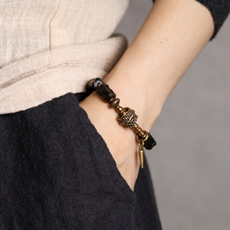 KarmaRipple's Ebony Wood Bronze Balance Protection Pair Bracelet p3
