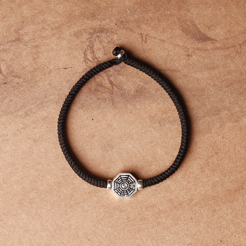KarmaRipple's 925 Sterling Silver Yin Yang Bagua Symbol Cinnabar String Concentration Bracelet p37