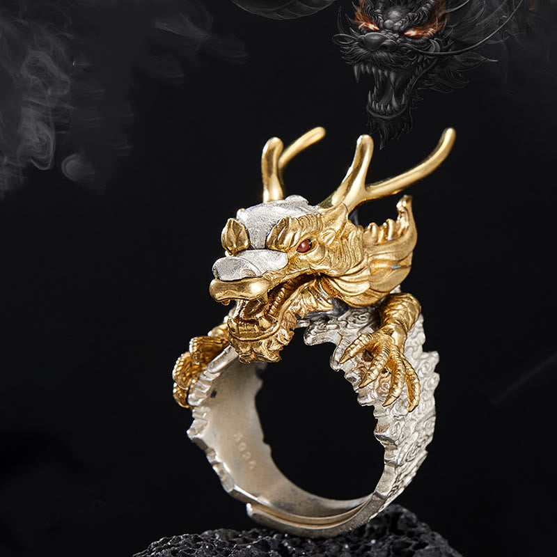KarmaRipple's 925 Sterling Silver Dragon Fortune Success Protection Adjustable Ring Necklace p1