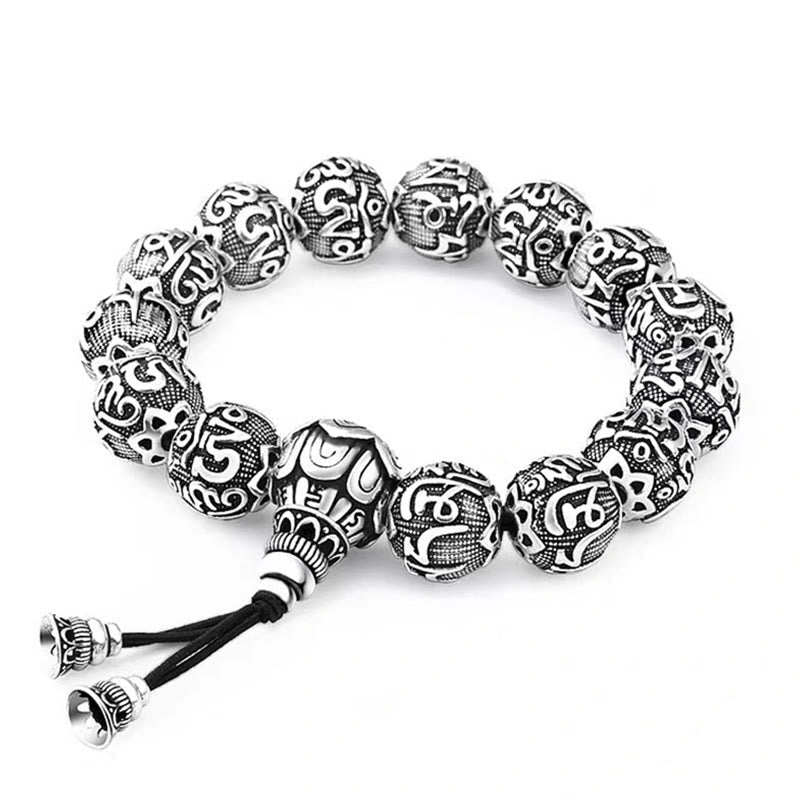 KarmaRipple's Tibetan Om Mani Padme Hum Carved Alloy Beadwork Amulet Bracelet ( p10