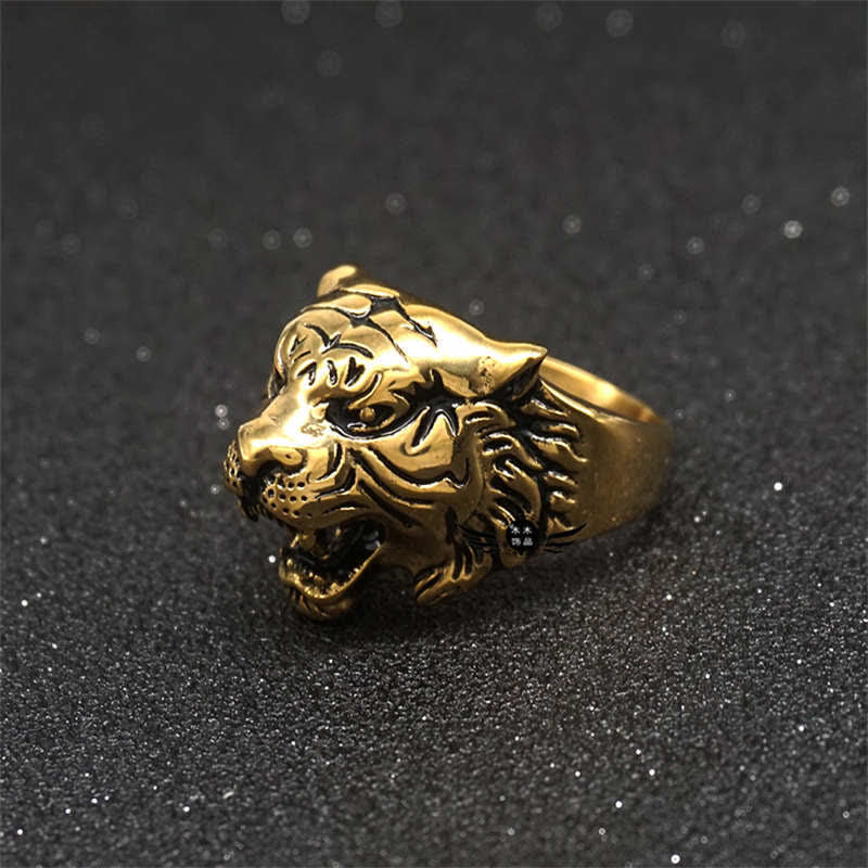 KarmaRipple's Men's Animal Tiger Head Titanium Steel Balance Calm Punk Rock Biker Ring p30