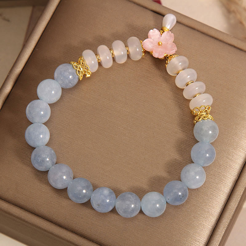 KarmaRipple's Aquamarine Ivory Agate Pearl Abacus Beadwork Flower Balancing Bracelet p5
