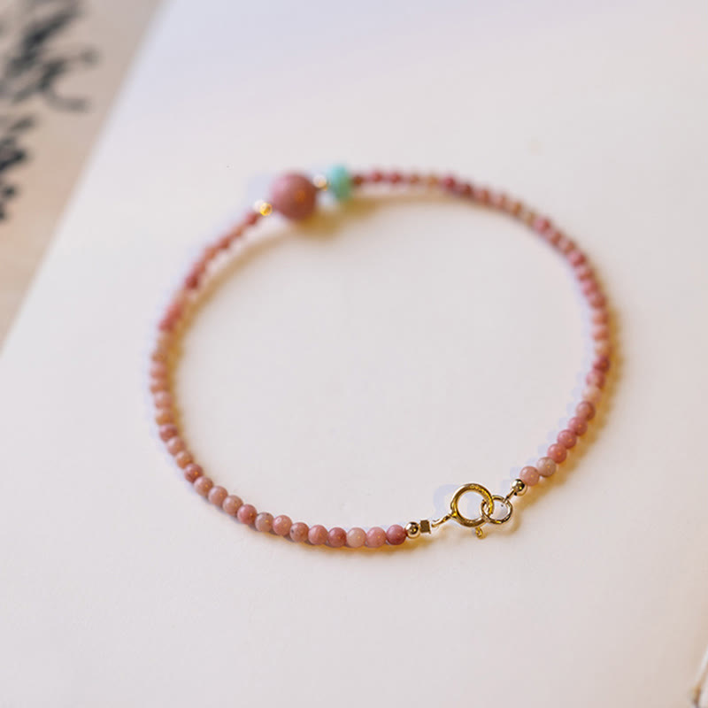 KarmaRipple's 14K Gold Plated Authentic Rhodonite Loving Energy Chain Bracelet p10