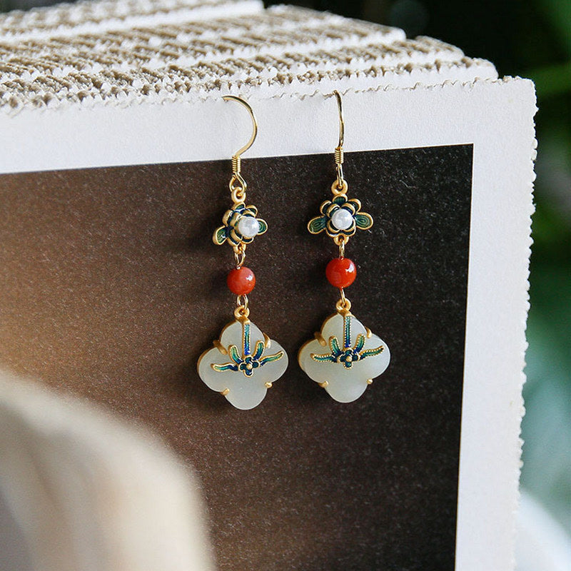 KarmaRipple's Fortunate Four Leaf Clover Jade Abundance Bronze Earrings p7