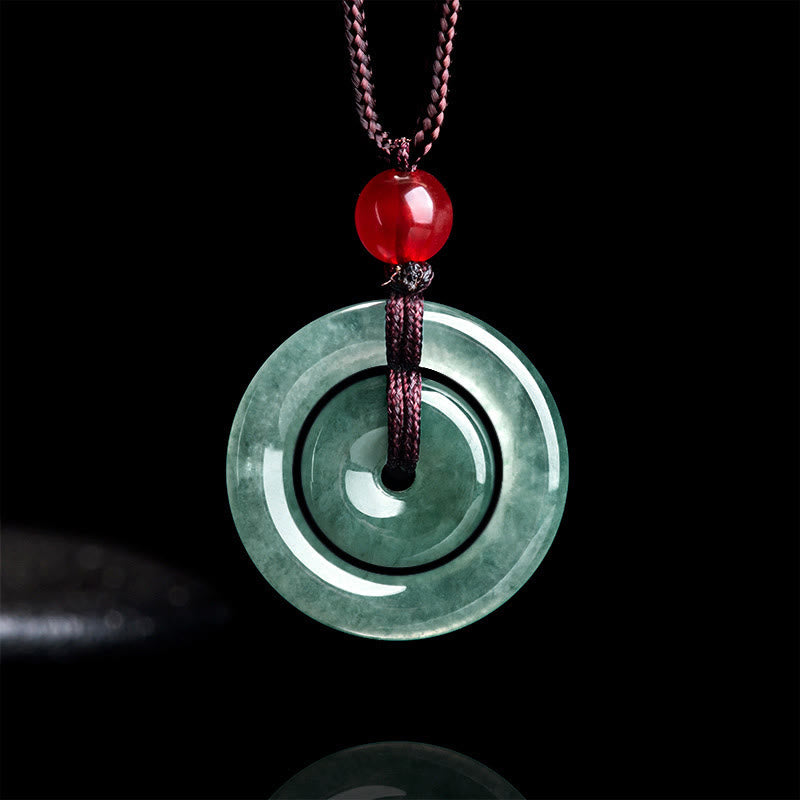 KarmaRipple's Green Jade Double Peace Buckle Abundance Pendant Necklace p1