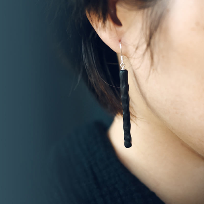 KarmaRipple's 925 Sterling Silver Ebony Wood Texture Balance Peace Drop Dangle Earrings p11