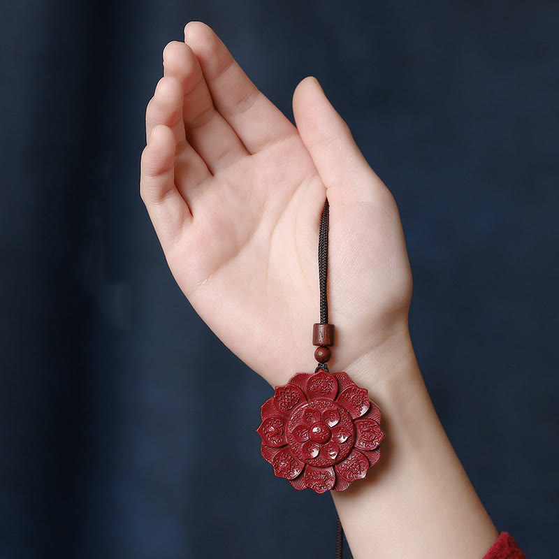 KarmaRipple's Authentic Cinnabar Lotus Om Mani Padme Hum Blessing Pendant String Necklace p3