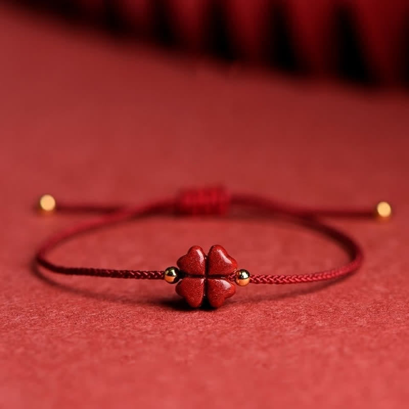 KarmaRipple's Authentic Cinnabar Four Leaf Clover Blessing Red String Bracelet Anklet p24