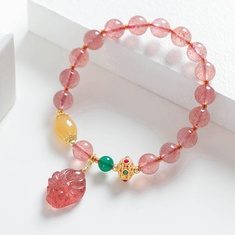 KarmaRipple's Authentic Strawberry Quartz Nine Tailed Fox Balancing Bracelet p3