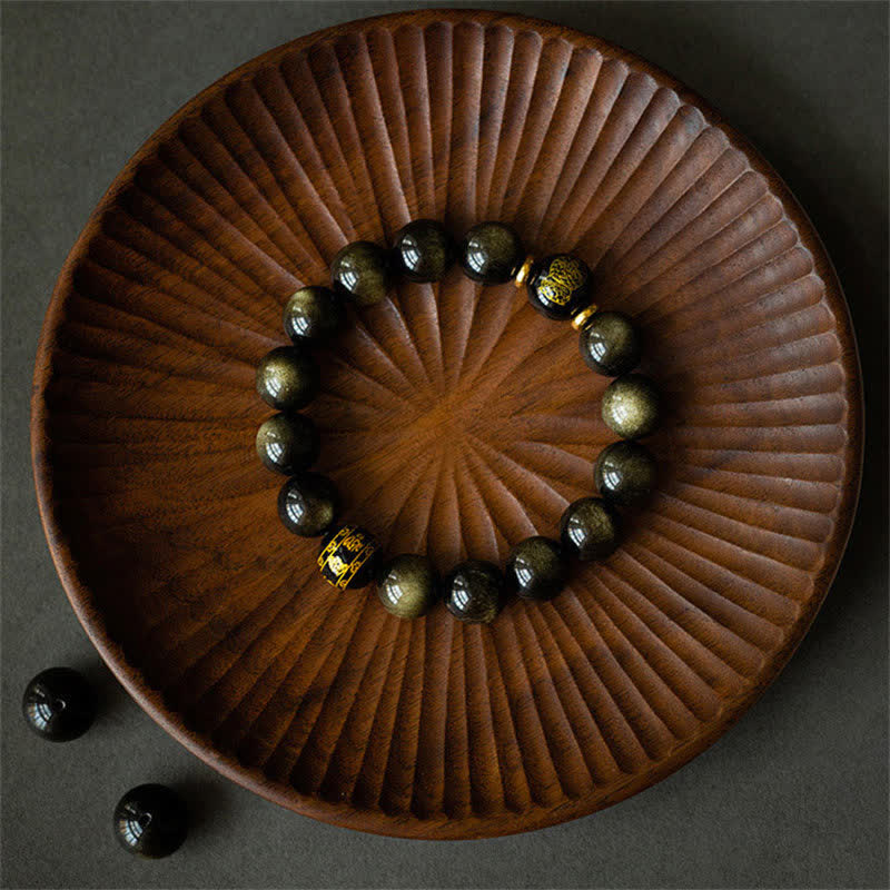 KarmaRipple's Chinese Zodiac Natal Buddha Gold Sheen Obsidian Wealth Protection Bracelet p18