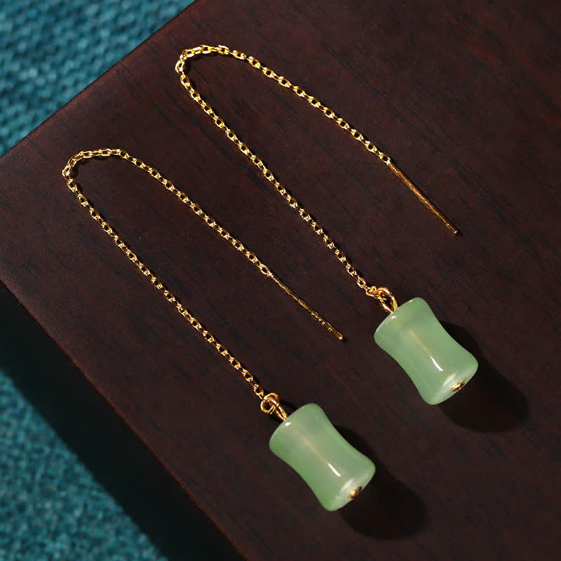 KarmaRipple's Jade Bamboo Pattern Fortune Drop Earrings p2