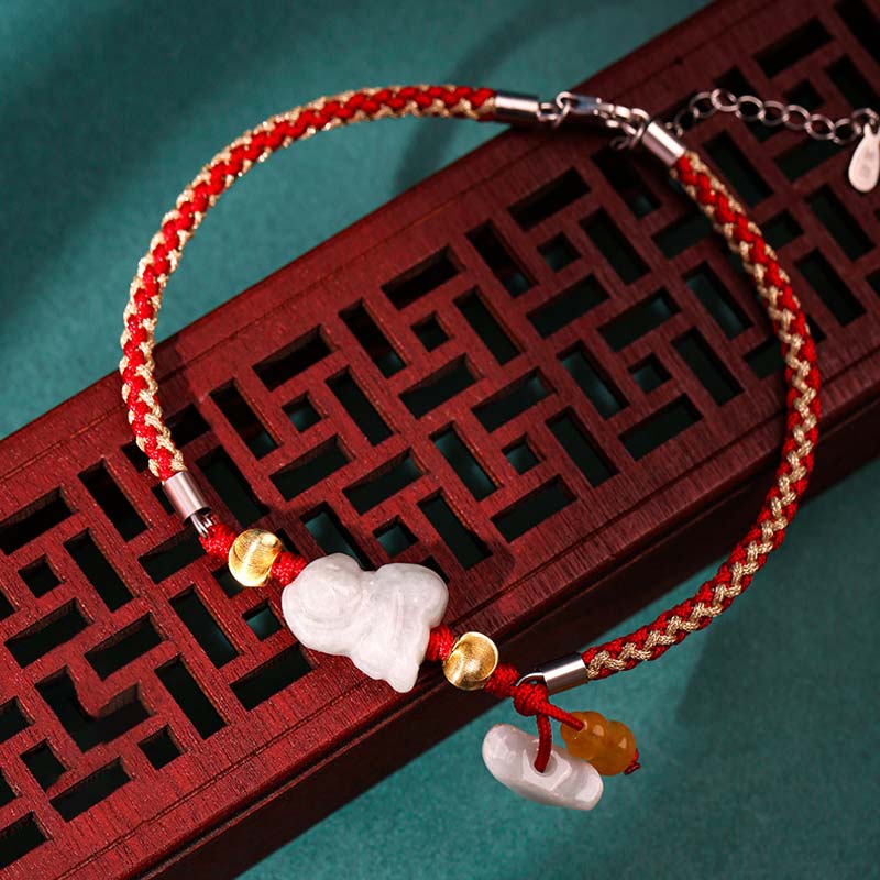 KarmaRipple's Chinese Zodiac Jade Prosperity Red String Bracelet Anklet p31