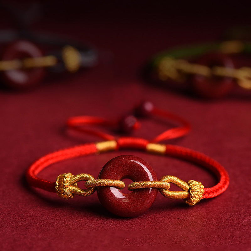 KarmaRipple's Handmade Cinnabar Peace Buckle Blessing Woven Rope Bracelet p9