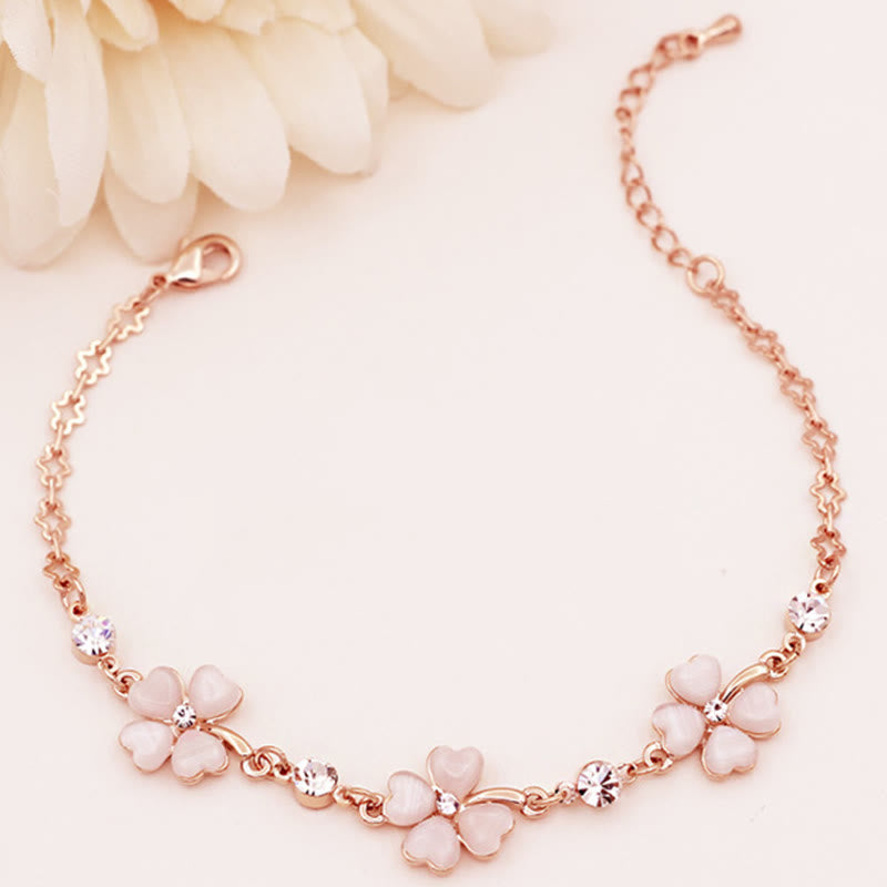 KarmaRipple's Pink Gemstone Four Leaf Clover Love Chain Bracelet p4