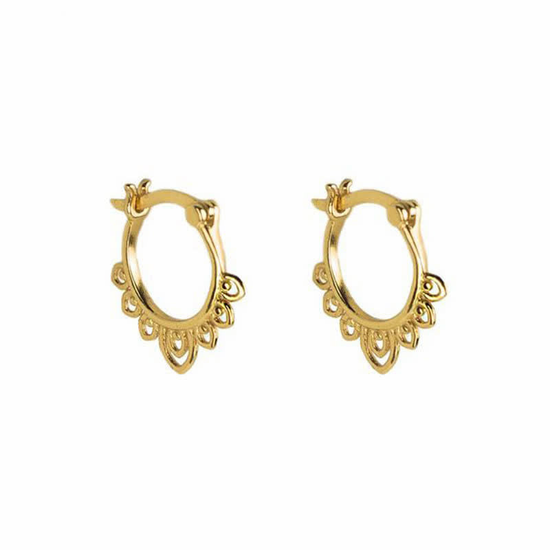 KarmaRipple's Round Lotus Flower Pattern Fortune Hoop Earrings p1