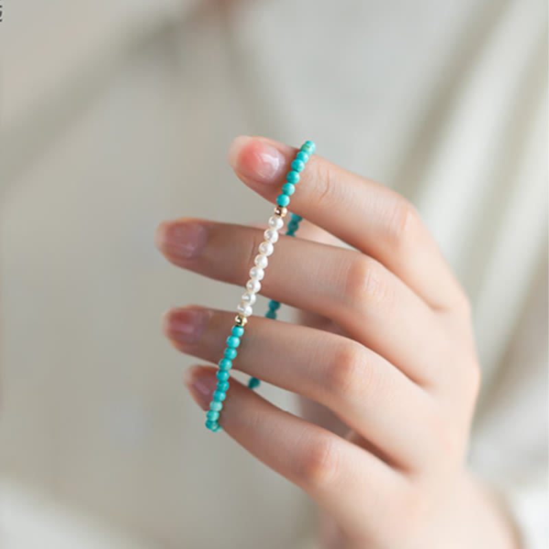 KarmaRipple's 925 Sterling Silver Authentic Turquoise Pearl Beaded Bracelet p10
