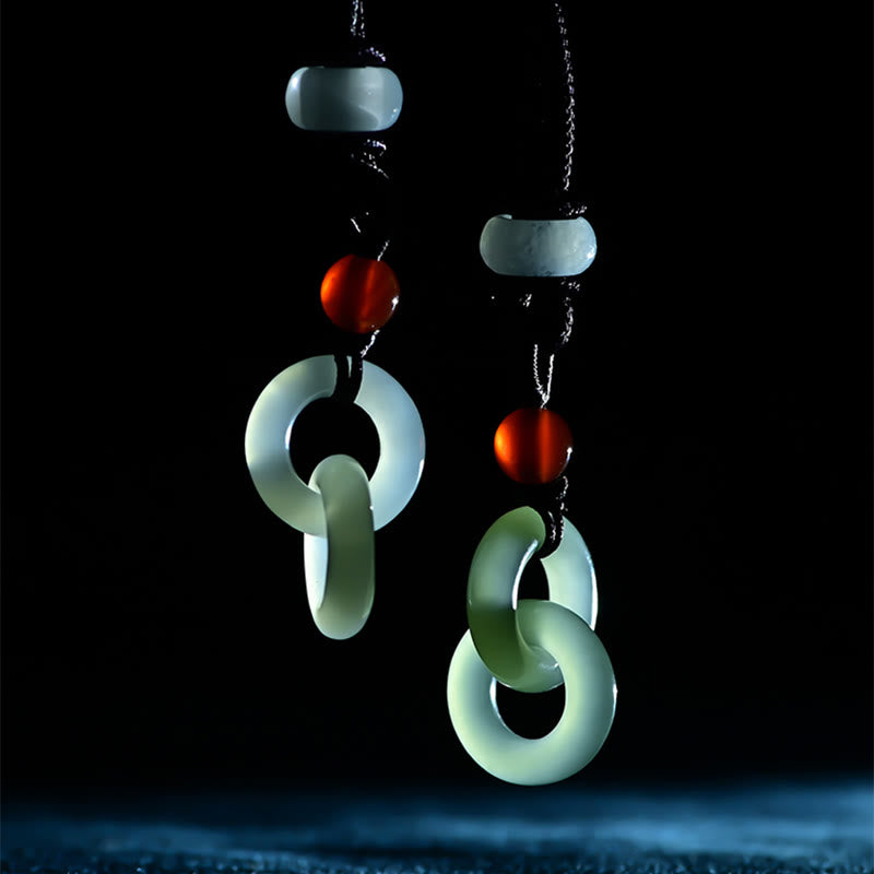 KarmaRipple's Authentic Hetian Cyan Jade Ivory Jade Double Peace Buckle Success Pendant Necklace p7