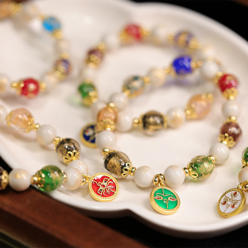 KarmaRipple's Tibetan Five God Of Wealth Fortune Liuli Glass Bead Incense Ash Porcelain Bead Talisman Bracelet p10