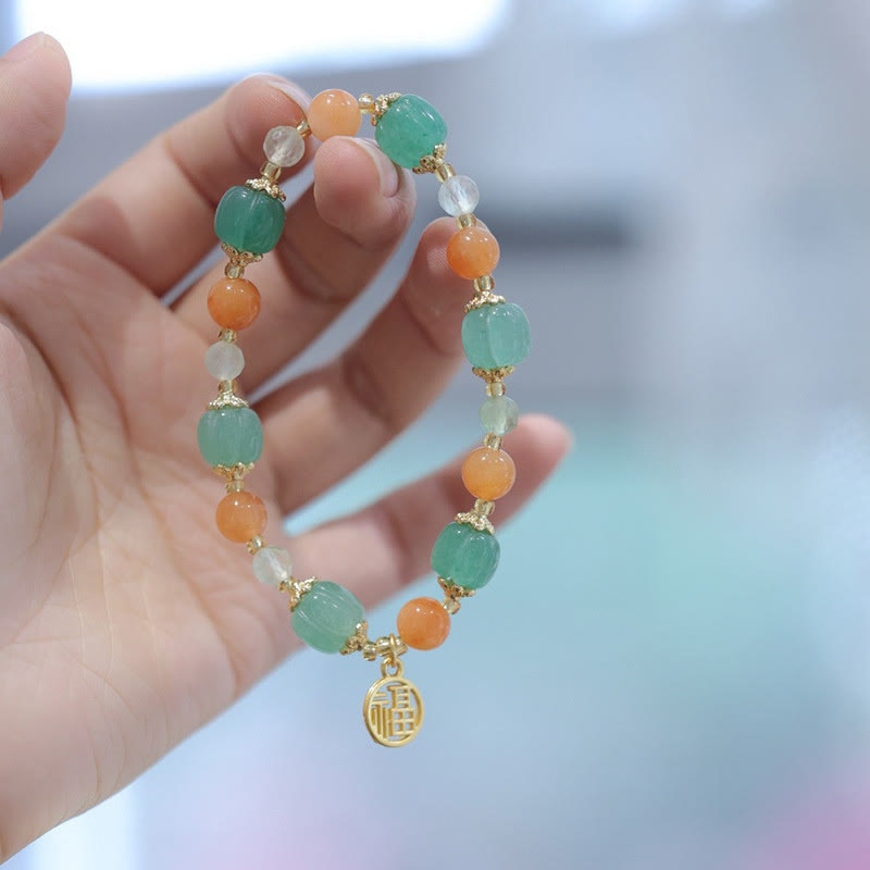 KarmaRipple's Authentic Golden Silk Jade Pumpkin Bead Fu Character Talisman Wealth Bracelet p2