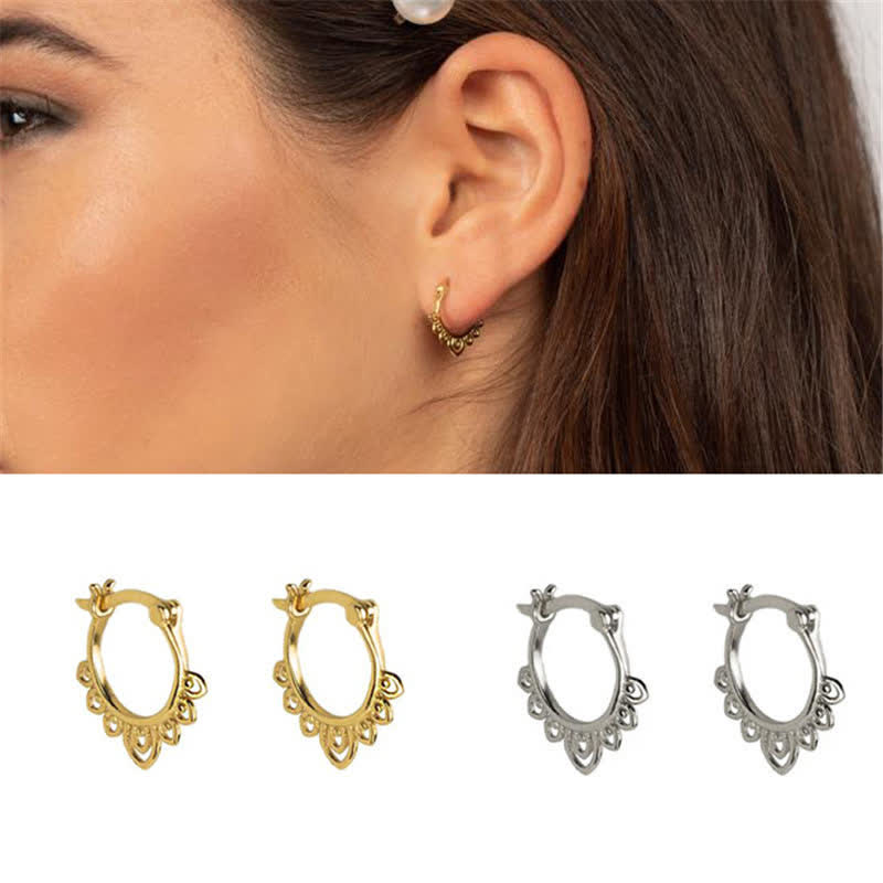 KarmaRipple's Round Lotus Flower Pattern Fortune Hoop Earrings p4