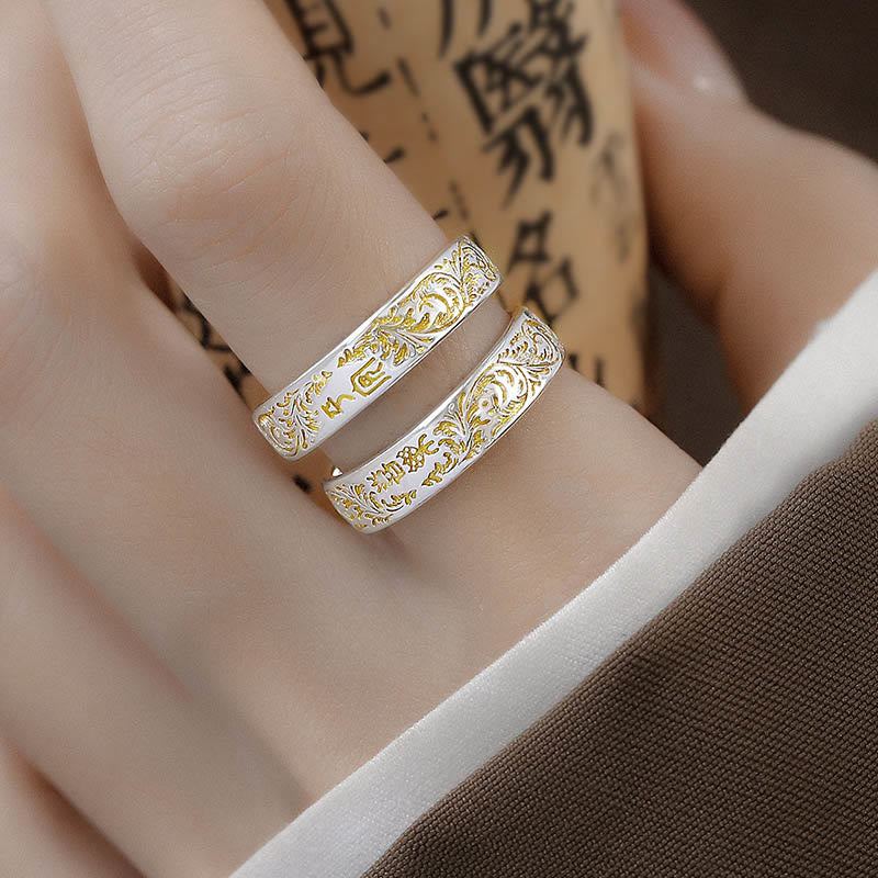 KarmaRipple's Peace and Joy Tang Dynasty Flower Design Lotus Heart Sutra Carved Bronze Fortune Adjustable Ring p10
