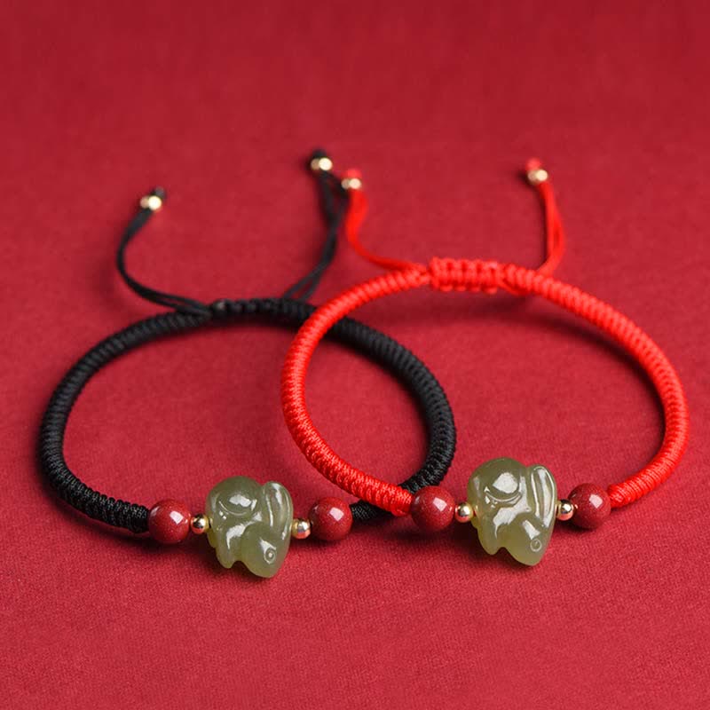 KarmaRipple's Year of the Rabbit Hetian Jade Bunny Cinnabar Beaded Abundance String Bracelet p14