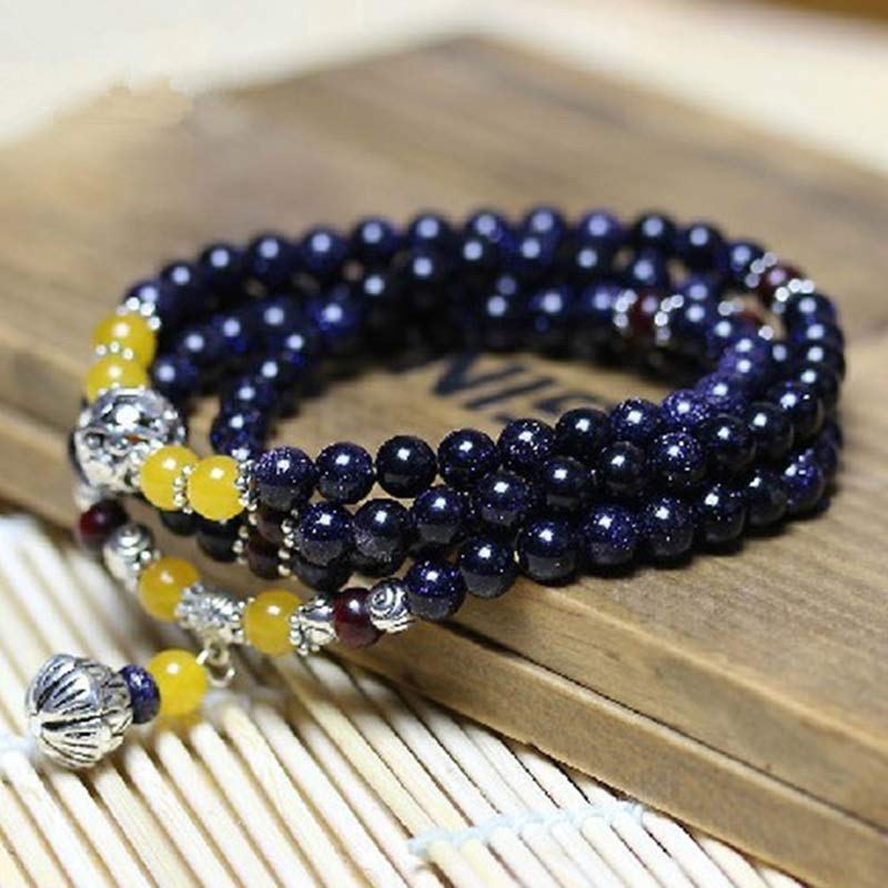 KarmaRipple's Blue Sandstone Wealth Talisman Bracelet Mala p2