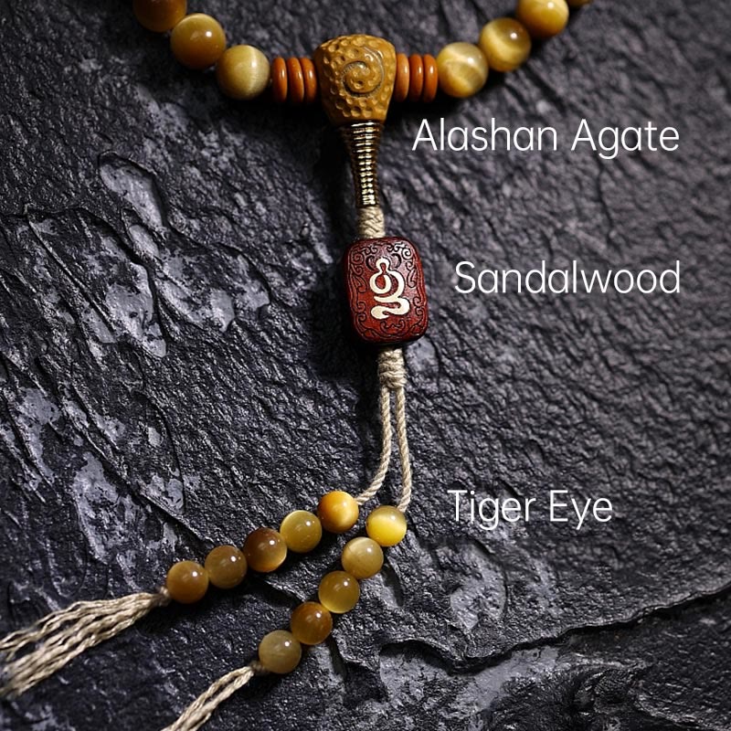 KarmaRipple's 108 Mala Beadwork Authentic Tiger Eye Bronze Dorje Protection Tassel Bracelet p12
